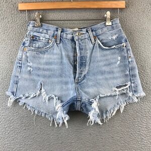 Agolde Distressed Light Wash Denim Cutoff Shorts High Rise Button Fly Raw Hem 25